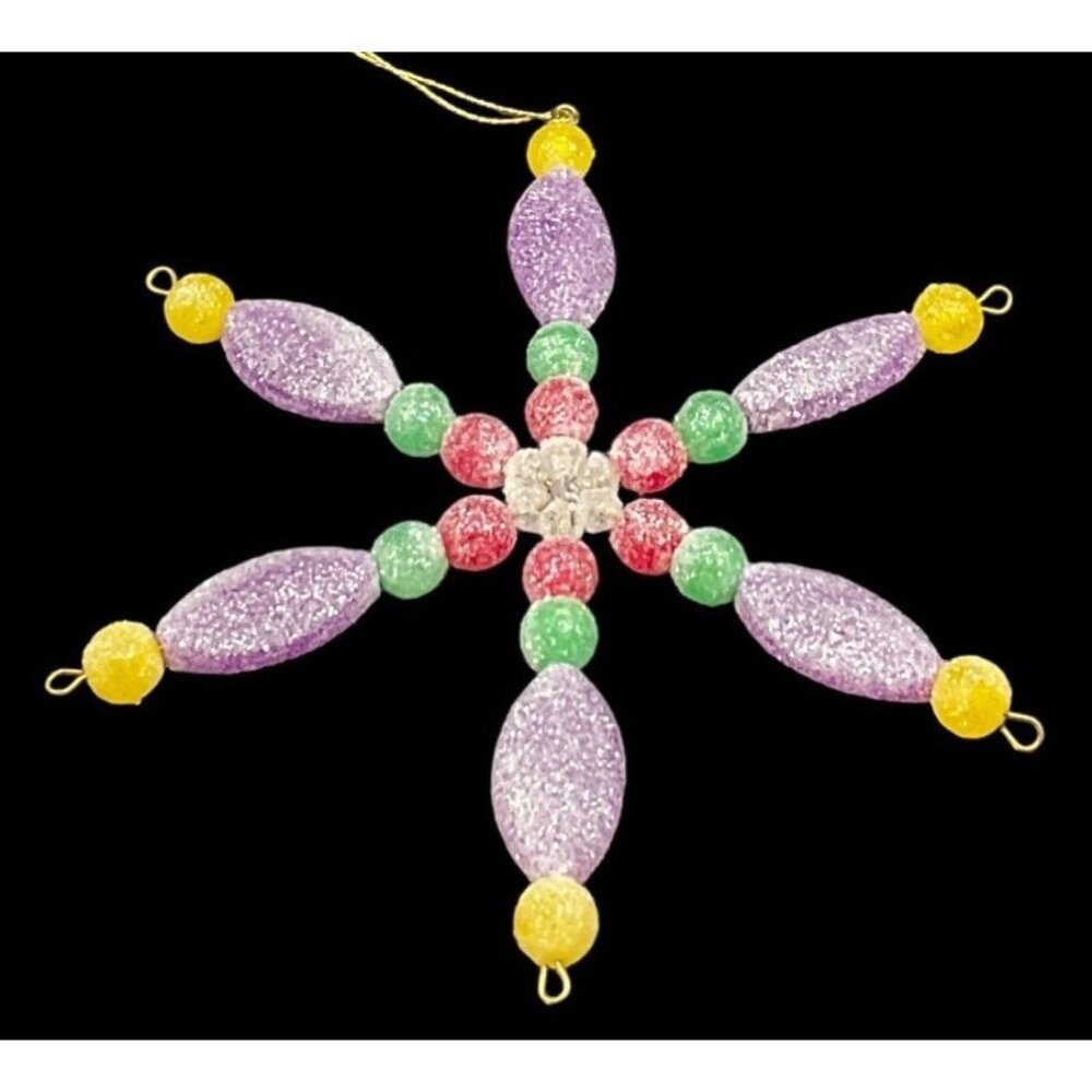 Vintage Handcrafted Sugar Gum Drop Beaded Snowflake 5.5" Christmas Ornament